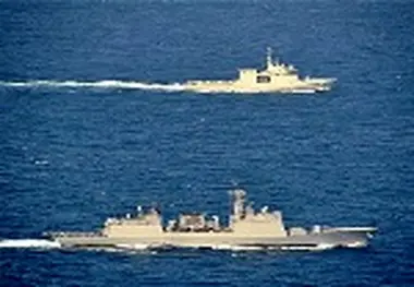 EUNAVFOR and South Korea Navy ships meet at sea in the Gulf of Aden