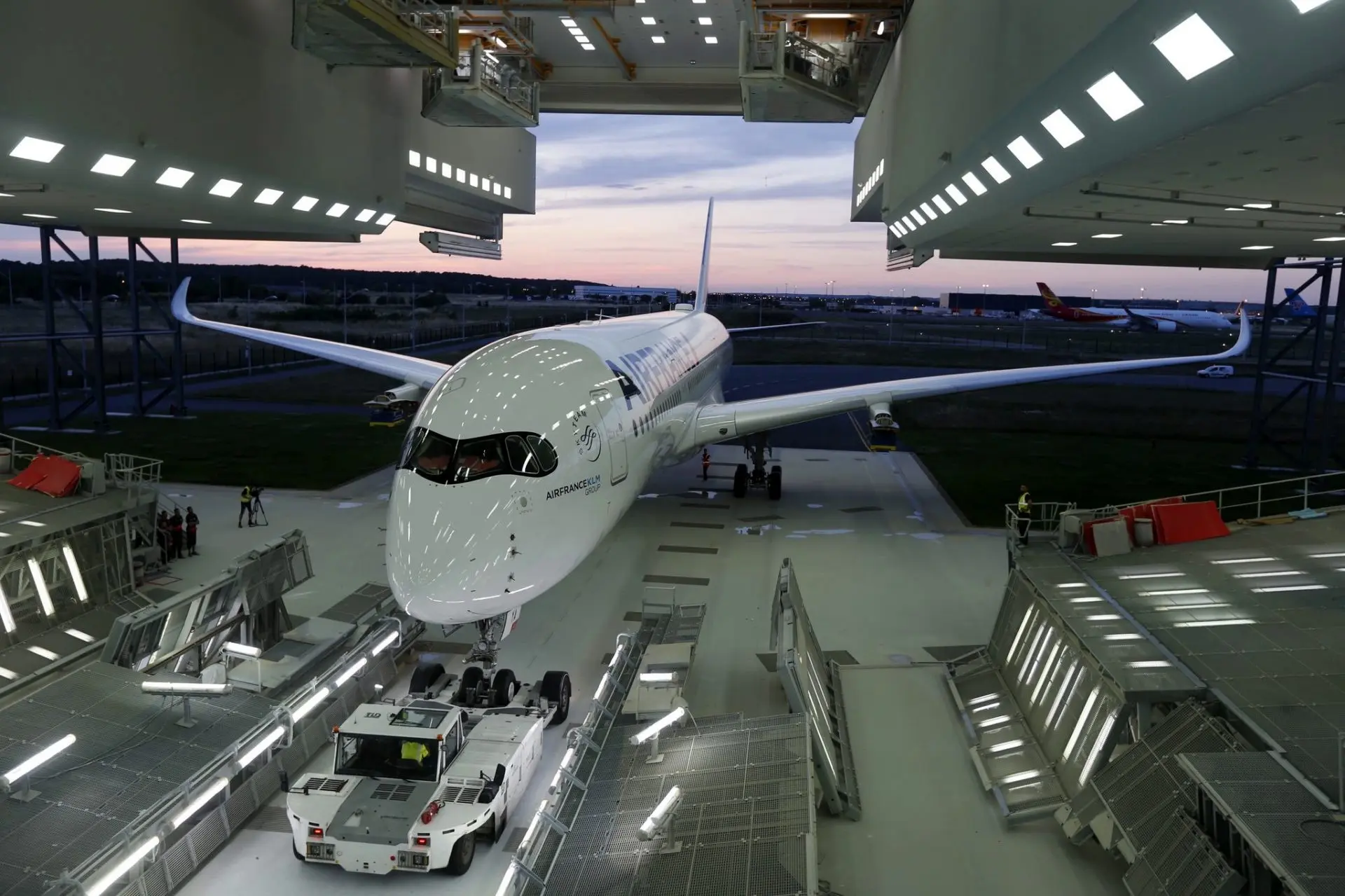 First Air France Airbus A350-900 rolls out of the paint shop