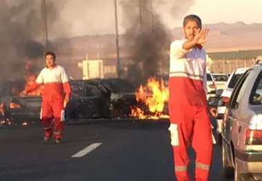 تصادف و آتش‌سوزی در آزاد راه تهران-قم