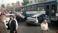 تصادف اتوبوس با ۲۰ خودرو درکرج 