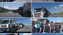 تجمع کامیونداران در اعتراض به کاهش سهمیه سوخت+ فیلم